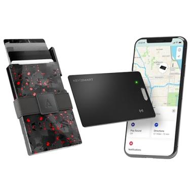 Imagem de Statik Ultimate Wallet Bundle Pop Up Wallet & KeySmart Smart Card Thin Wallet Tracker Card - Comporta 15 cartões no total, Fibra de carbono forjada vermelha, Carteira masculina minimalista