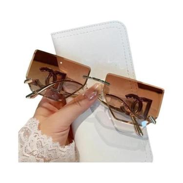 Imagem de Óculos De Sol Femininos Grandes Sem Armação Com Hastes Metálicas Curva