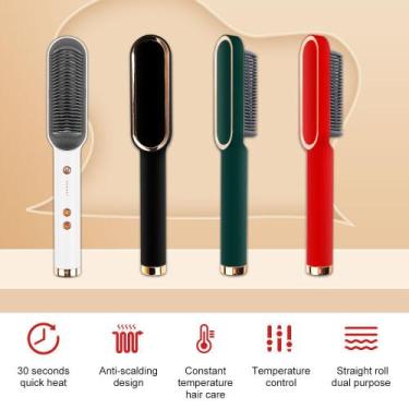 Imagem de 2 em 1 alisador de cabelo curlers pente quente profissional escova de 