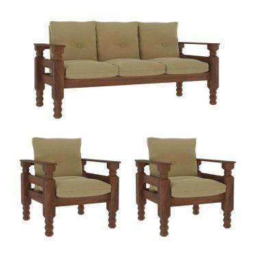 Imagem de Jogo Sofá Madeira Maciça 3 Lugares E 2 Poltronas Liz Multimóveis Cr7001 Areia