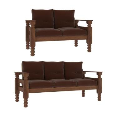 Imagem de Jogo De Sofá Madeira Maciça 2 E 3 Lugares Liz Multimóveis Cr7004 - Marrom Marrom