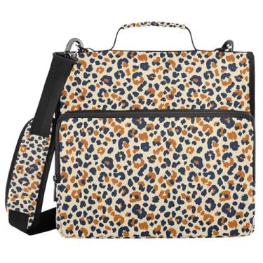 Imagem de SEHANY Fichário de zíper com estampa de leopardo com alça de ombro, capacidade para 500 folhas, vários bolsos, fichário com 3 anéis com zíper de 3 cm