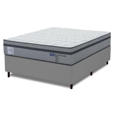 Imagem de Cama Box Casal Probel Molas Ensacadas Euro In 138x188x68cm Guarda Costas Stone Branco/cinza