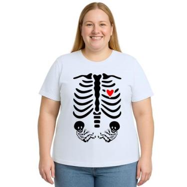 Imagem de Camiseta Esqueleto Raio X Grávida Gêmeos Personalizada - Use P4, Branc