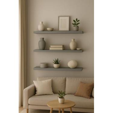 Imagem de Kit 3 Prateleiras Cinza 25x10 para Sala e Quarto Organização e Decoraç