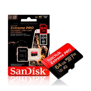 Imagem de Cartão 64GB Micro SD - Classe 10 - 200Mbs - com Adaptador - SanDisk Extreme Pro - SDSQXCU-064G-GN6MA