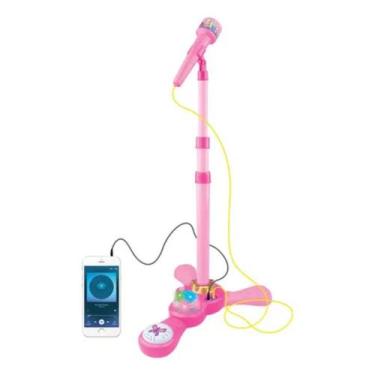 Imagem de Microfone infantil com pedestal luz musical bw139rs rosa kids - Import