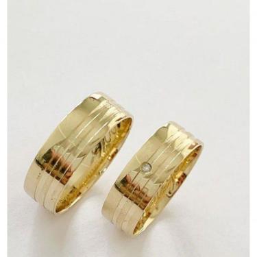 Imagem de Par De Aliança 6Mm Dois Frisos Laterais Prata Banhada A Ouro