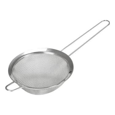 Imagem de Peneira de cozinha em aço inox 16cm com cabo longo para coar e peneira