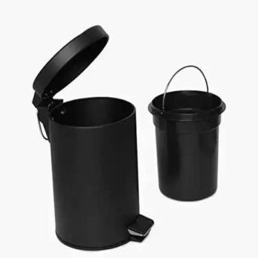 Imagem de Lixeira Preta Inox 8 Litros Luxo Pedal Cesto Lixo Black Removivel Retro Vintage Banheiro Cozinha 8l Multiuso