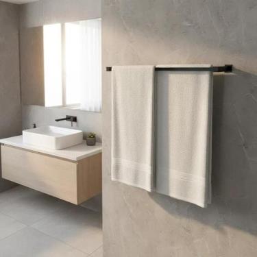 Imagem de Porta Toalha Duplo Banheiro 80cm Inox Preto Fosco - Decora