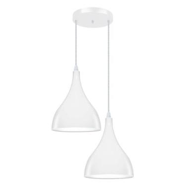 Imagem de Luminária Pendente Gota Dupla Branca Alumínio Moderna E27 Para Sala Co