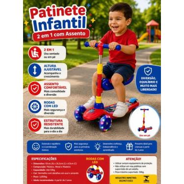 Imagem de Patinete Infantil 2 em 1 com Assento LED Ajustável - UNITOYS