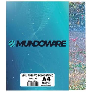 Imagem de Vinil Holográfico Adesivo Glossy A4 135g Mundoware À Prova D'Água Film