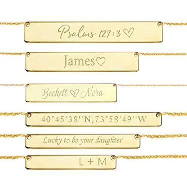 Imagem de UMAGICBOX Colar com pingente de barra gravável de aço inoxidável com corrente ajustável, presente para mulheres, Aço Inoxidável Prata esterlina, não conhecido