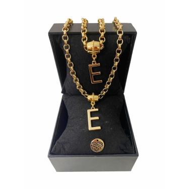 Imagem de Colar + Pulseira Elo Português Grosso 6mm Letra "E"
