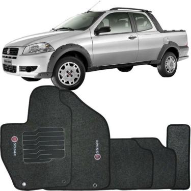 Imagem de Jogo de Tapete Automotivo Carpete Fiat Strada Cabine Dupla 2007 à 2012 Soft Logo Bordado Grafite