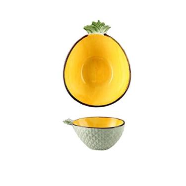 Imagem de Utensílios de jantar de cerâmica tigela de salada em forma de abacaxi criativo bonito prato de cerâmica personalizado talheres tigela de frutas prato de sobremesa (tamanho: tigela/15 * 20,5 * 7,5 cm)