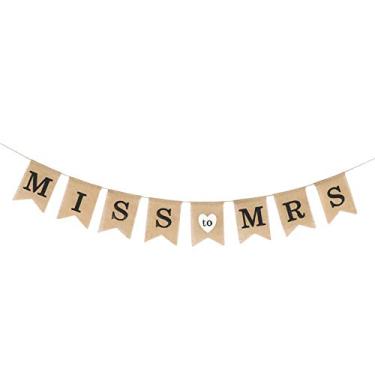 Imagem de Pssopp Bandeira de serapilheira bandeira bandeira bandeira de juta Miss to Srs Hessian bandeira do dia dos namorados casamento faixa pendurada na parede DIY decoração de casa