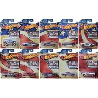 Imagem de American Stars and Stripes Conjunto de carros exclusivo da série 10 com Camaro / Plymouth / Barracuda / Mercury Cougar / Blazer Chevy / El Camino 10 itens vermelho, branco e azul