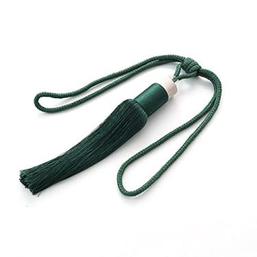 Imagem de porta-cortinas simples cortina cilíndrica com borlas penduradas em forma de bola acessórios para cortinas, verde escuro, 1 peça
