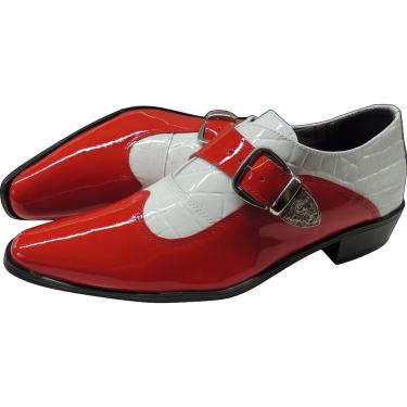 Imagem de Sapato Masculino em Couro Vermelho Verniz com Branco escamado - Paris Collection Ref: 2032