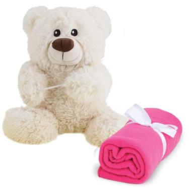 Imagem de Urso de Pelúcia Naninha com Cobertor Pink 25 cm Antialérgico