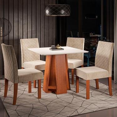 Imagem de Conjunto Sala de Jantar Mesa Quadrada com 4 Cadeiras Beatriz Espresso Móveis Cherry/Off White