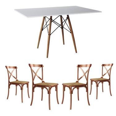 Imagem de Conjunto De Mesa Eiffel Retangular Tampo De Madeira 120X75Cm Branco Com 4 Cadeiras Katrina Cobre