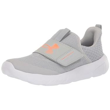 Imagem de Under Armour Tênis de corrida unissex infantil pré-escolar Flash, (101) Cinza moderado/cinza moderado/laranja explosão, 3 Little Kid