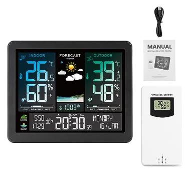 Imagem de CIADAZ Estação meteorológica eletrônica profissional multifuncional, tela colorida inteligente, relógio, temperatura, umidade, pressão barométrica, fase da lua, exibição de previsão do tempo, desperta