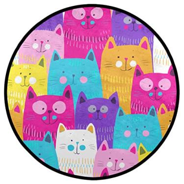 Imagem de Dinarno Tapete redondo colorido para animais de estimação, gatos, durável, macio, lavável, redondo, tapete para quarto, sala de estar, cozinha, banheiro, decoração de pátio, tapete circular
