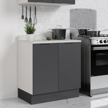 Imagem de Balcão 2 Portas 80cm com Tampo com Rodapé Puxador 150cm Ipanema CabeCasa MadeiraMadeira Grafite Trama/Branco