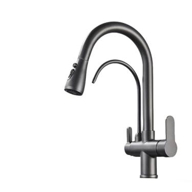 Imagem de Purificação torneiras de cozinha pull out cozinha filtro de água torneira deck montado rotação de 360 graus 3 maneiras misturador pia, arma cinza, 1