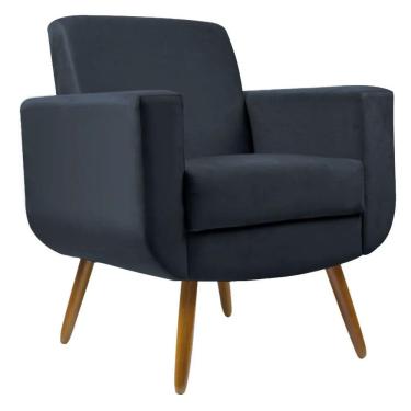 Imagem de Poltrona para Sala de Estar Cristal Pés Madeira Suede Azul Marinho