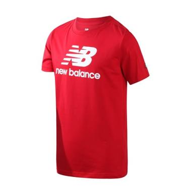 Imagem de New Balance Camiseta para meninos - Camiseta de algodão com logotipo empilhado para meninos - camiseta de manga curta atlética gola redonda infantil (8-20), Team Red, 8