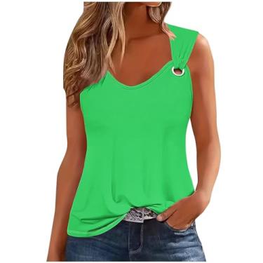 Imagem de Camisetas femininas folgadas longas sem mangas alças finas verão outono 2024 moda, Y-586 Verde limão, XXG