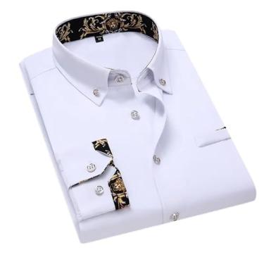 Imagem de Camisa masculina casual manga longa masculina social business camisa branca macia, Branco, M