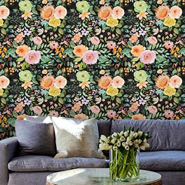 Imagem de Beautysaid Papel de parede floral para destacar e colar vintage: papel de parede amigável para alugar papel de parede floral papel de parede de vinil peônias aquarela presentes de dia dos namorados