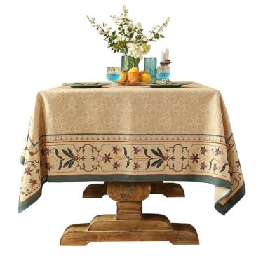 Imagem de patdrea Toalha de mesa retangular pequena francesa, bege, antirrugas, durável, floral, capa de mesa para cozinha, jantar, festa de chá, Natal, Ação de Graças, 140 x 180 cm