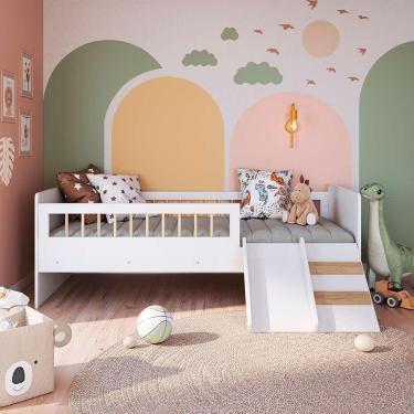 Imagem de Cama Montessoriana Infantil Solteiro Com Grade De Proteção 135cm x 193cm Branco Merritt Shop Jm