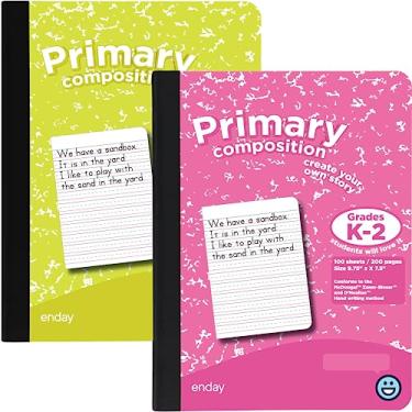 Imagem de Caderno de composição primária K-2, livro de composição pautado primário, caderno de composição primária para crianças, caderno de jardim de infância com 100 folhas, rosa e amarelo (pacote com 2) - por Enday