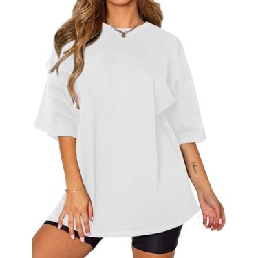 Imagem de SOFIA'S CHOICE Camisetas femininas grandes tie dye gola redonda manga curta casual verão, Branco puro, GG