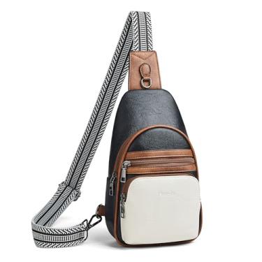 Imagem de Mroede Bolsa tiracolo feminina pochete mochila casual para viagens, trabalho, compras, 4-3 branco preto com marrom, Medium, Retrô