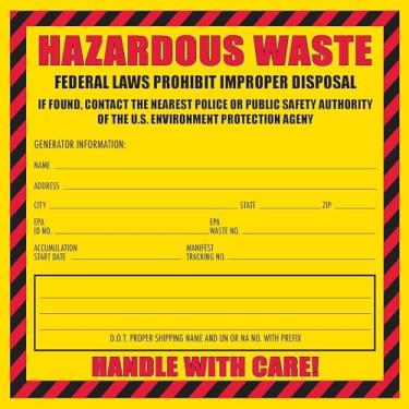 Imagem de Etiqueta de resíduos perigosos, 15,24 cm x 15,24 cm, embalagem com 25, etiqueta amarela e vermelha, autoadesiva