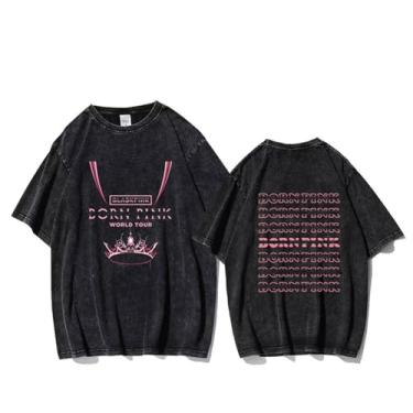 Imagem de Camiseta K-pop Born Pink Album Vintage envelhecida Decolor Dirty-Liked Support Camisetas estampadas Contton gola redonda manga curta, Preto 1, GG