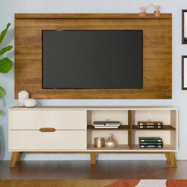 Imagem de Rack com Painel para TV Até 60 Polegadas Verona 2 Gavetas Off White/Pinho - Panorama Móveis
