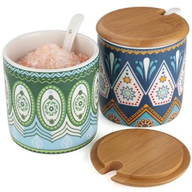 Imagem de Evannt Açucareiro de cerâmica com tampa e colher conjunto de pote de açúcar de porcelana com 2 recipientes de açúcar para sal (estilo 2#)