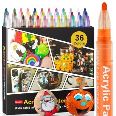 Imagem de Canetas de tinta acrílica – 36 canetas coloridas à prova d'água para pintura rupestre, pedra, cerâmica, vidro, madeira, tecido, tela, porcelana, metal, plástico, secagem rápida, não tóxica e sem odor