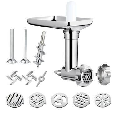 Imagem de Acessório de moedor de alimentos de metal para batedeiras KitchenAid, inclui tubos de enchimento de salsicha, moedor de carne durável, acessório de processador de alimentos para cozinha, com uma